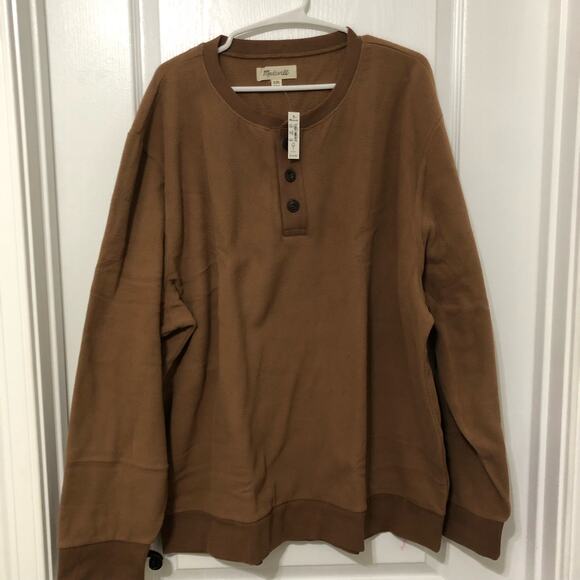 Madewell Men's Sweatshirt Size 2XL Brown‎ 1/4 Button Long Sleeve Pullover NWT - Picture 4 of 12